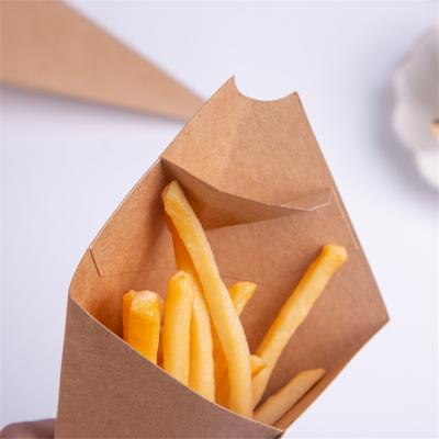 Tenedores de conos de papel kraft marrón plegables para papas fritas y papas fritas