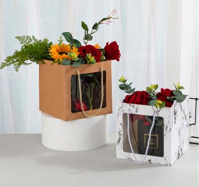  100% Bolsa de papel de flor floral cuadrada elegante reciclable con ventana