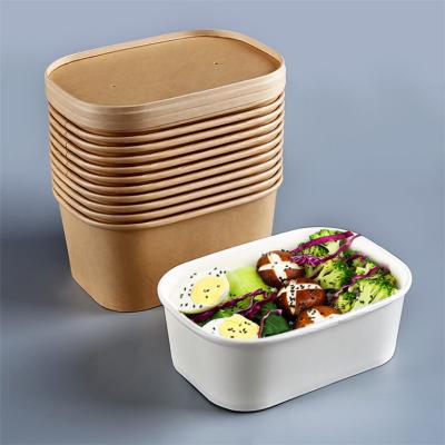 Envases de papel kraft rectangulares marrones naturales desechables con tapa para comida para llevar